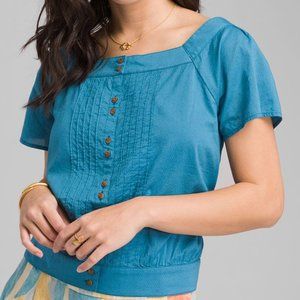River Rock Blue Peasant Top Organic Cotton (NWT)